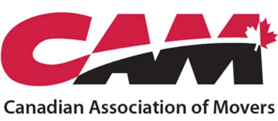 Logo of the Canadian Association of Movers featuring the letters "CAM" with a red maple leaf, ideal for finding a great moving company Vancouver trusts, and the full organization name displayed below.