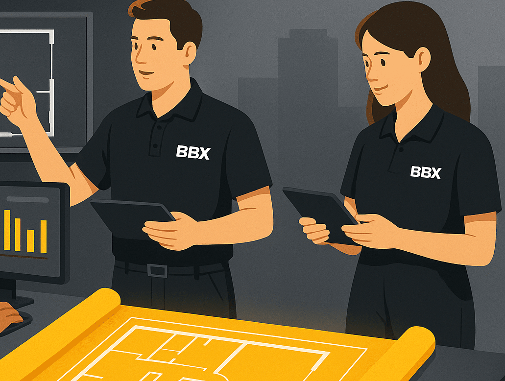 BBX Moving | Home - A man and woman looking at a blueprint. BBX Moving | Home - A man and woman looking at a blueprint.